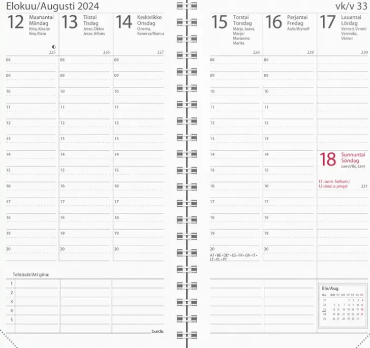 Burde Kalenteri 2024 Interplano Sininen Keinonahka (Kaksikielinen)