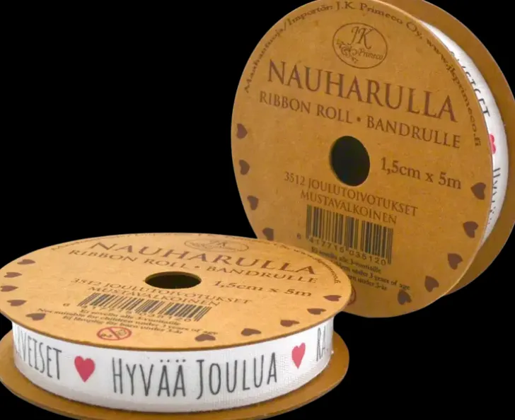 J.K. Primeco Nauharulla 1,5 Cm X 5 M Joulutoivotukset Mustavalkoinen